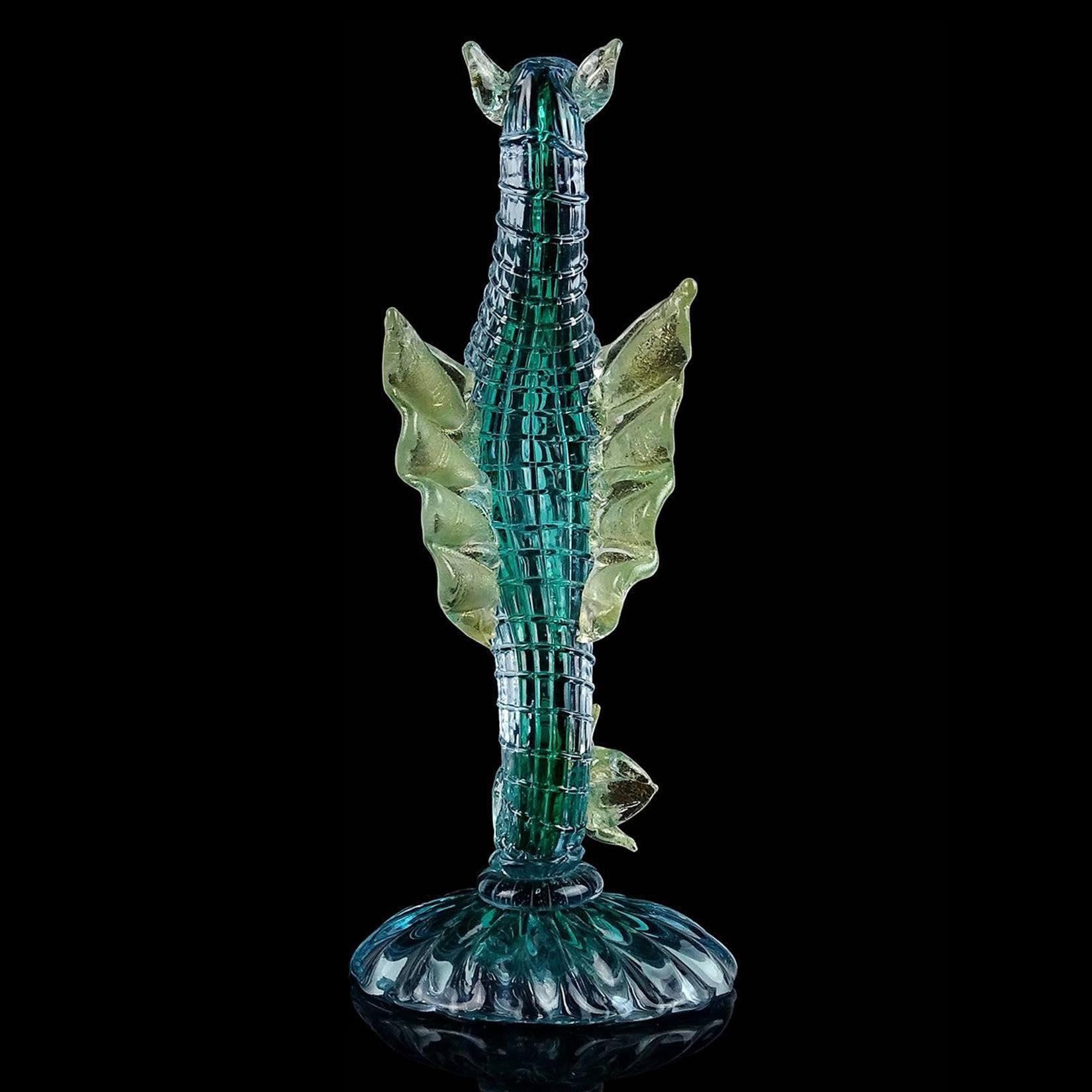 Mid-Century Modern Alfredo Barbini Murano Blue Sea Horse Hippocampus Italian Art Glass Sculptures