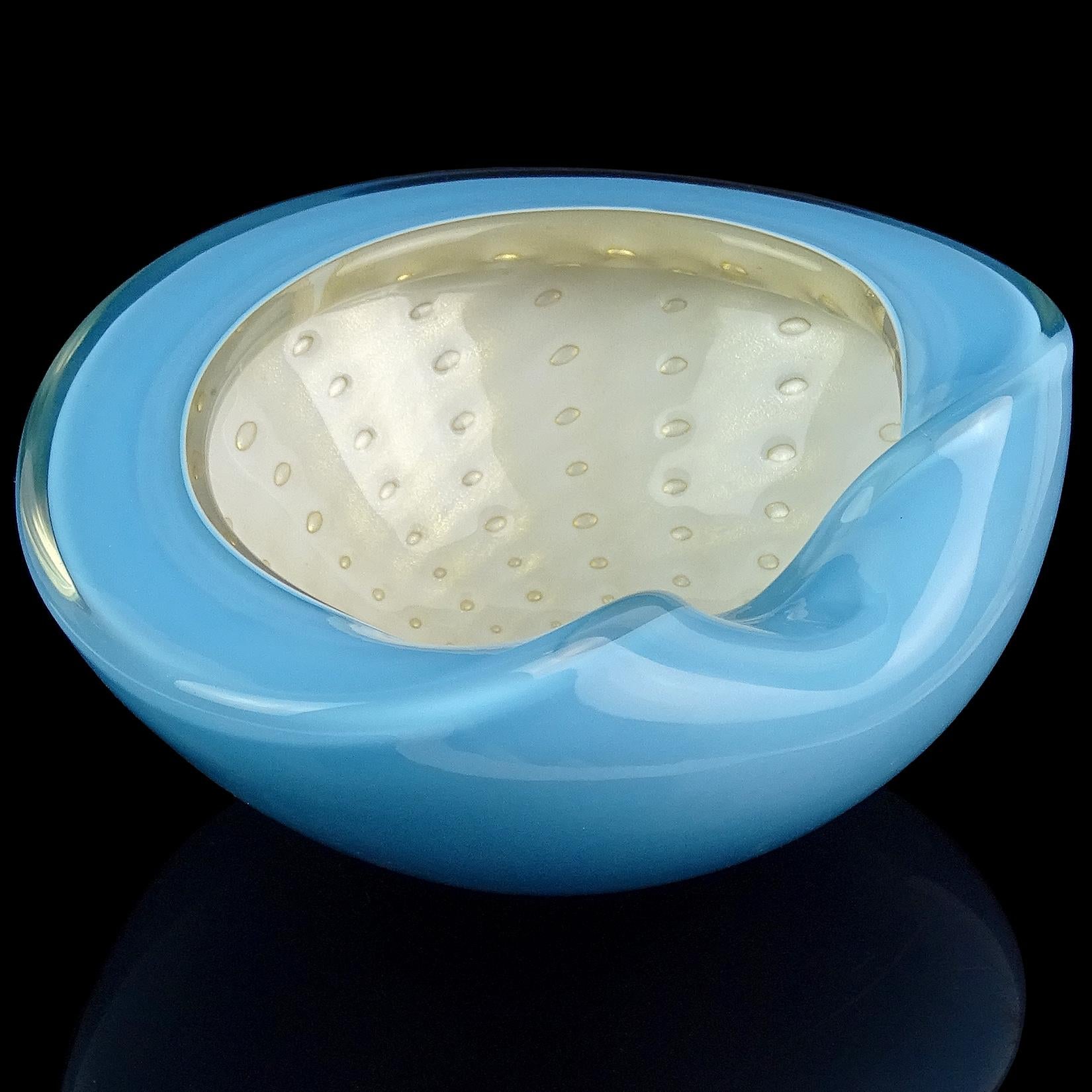 Mid-Century Modern Alfredo Barbini Murano Blue White Gold Italian Art Glass Decorative Bowl Dish