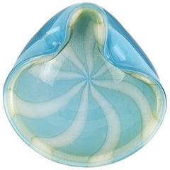 Alfredo Barbini Murano Blue White Gold Italian Art Glass Decorative Bowl Dish