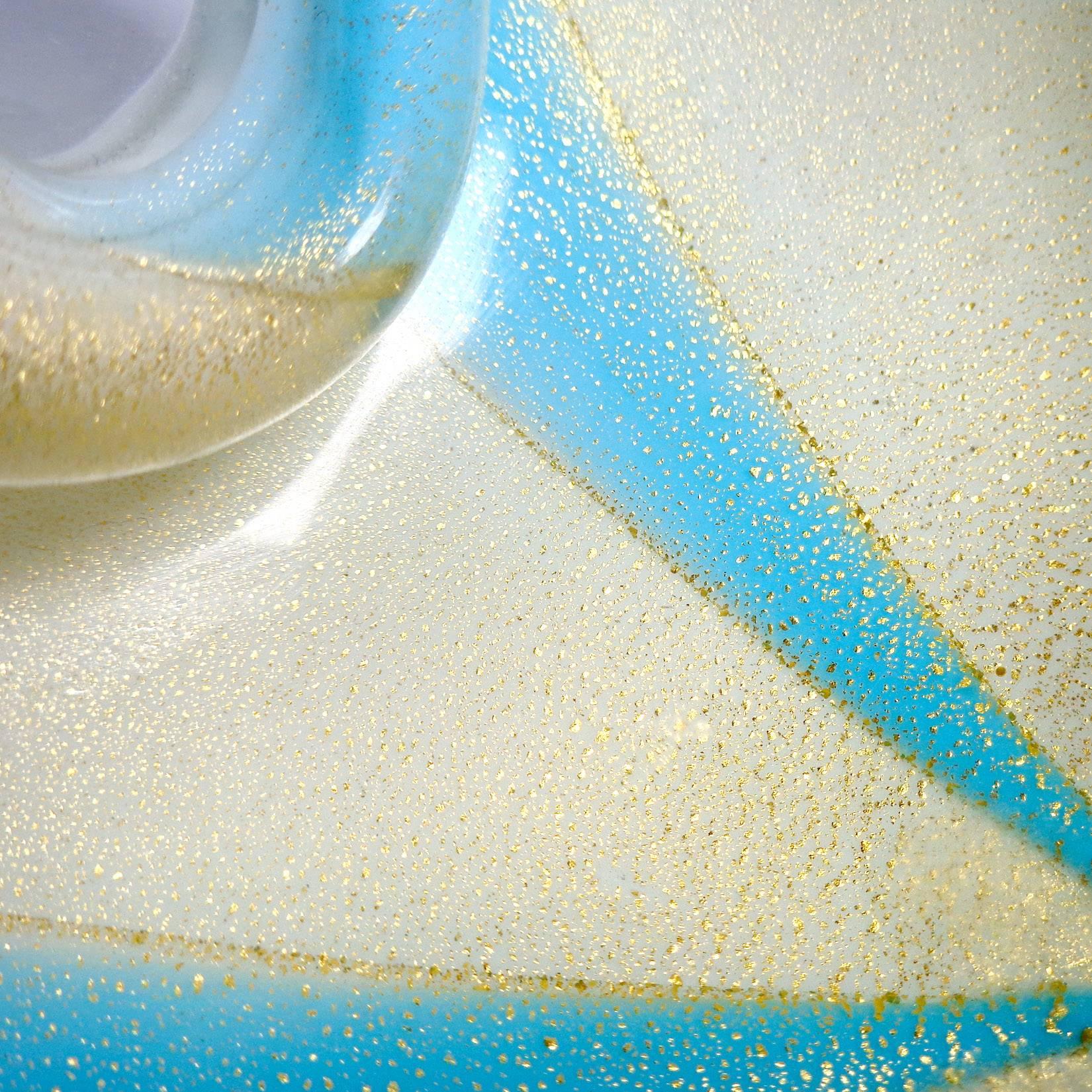 Mid-Century Modern Alfredo Barbini Murano Blue White Gold Italian Art Glass Decorative Bowl Set