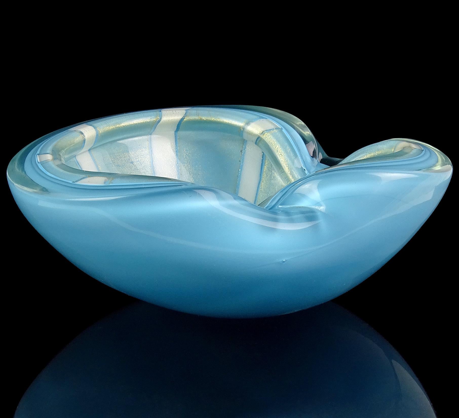 Alfredo Barbini Murano Blue White Gold Italian Art Glass Midcentury Bowl Dish In Good Condition In Kissimmee, FL