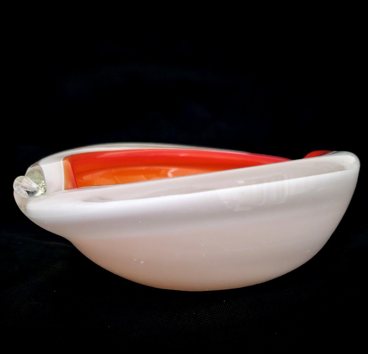 20th Century Alfredo Barbini Orange in White Murano Cased Glass Bowl Shell Motif - Rare For Sale