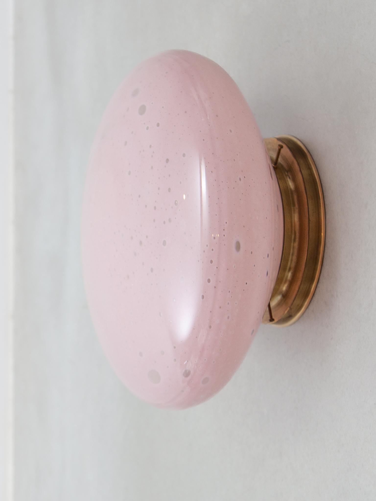 Alfredo Barbini Murano Ceiling Light 1970S Pink Opal Glass, Brass Frame For Sale 2