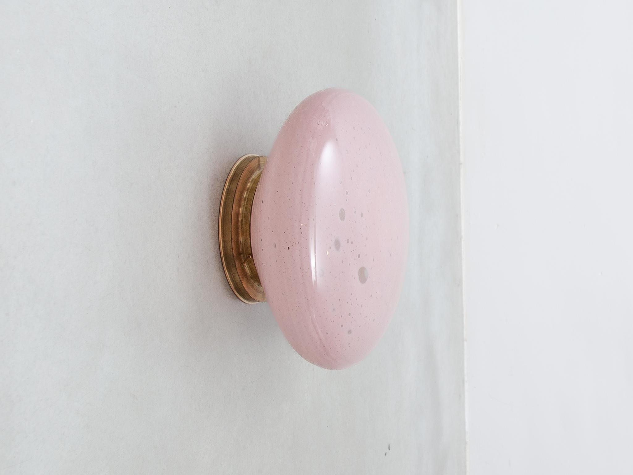 Alfredo Barbini Murano Ceiling Light 1970S Pink Opal Glass, Brass Frame For Sale 3