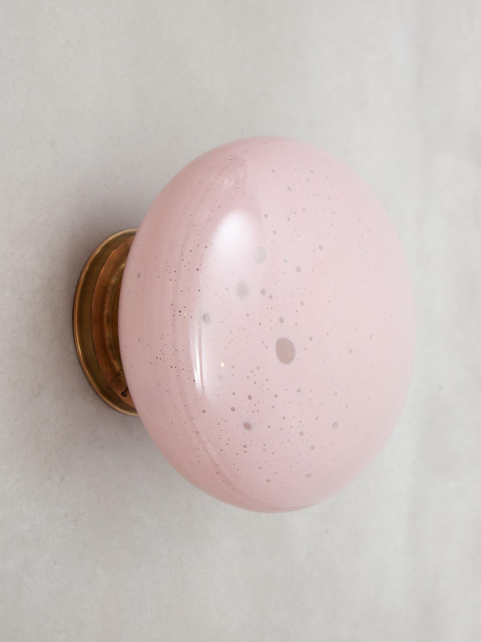 Hand-Crafted Alfredo Barbini Murano Ceiling Light 1970S Pink Opal Glass, Brass Frame For Sale
