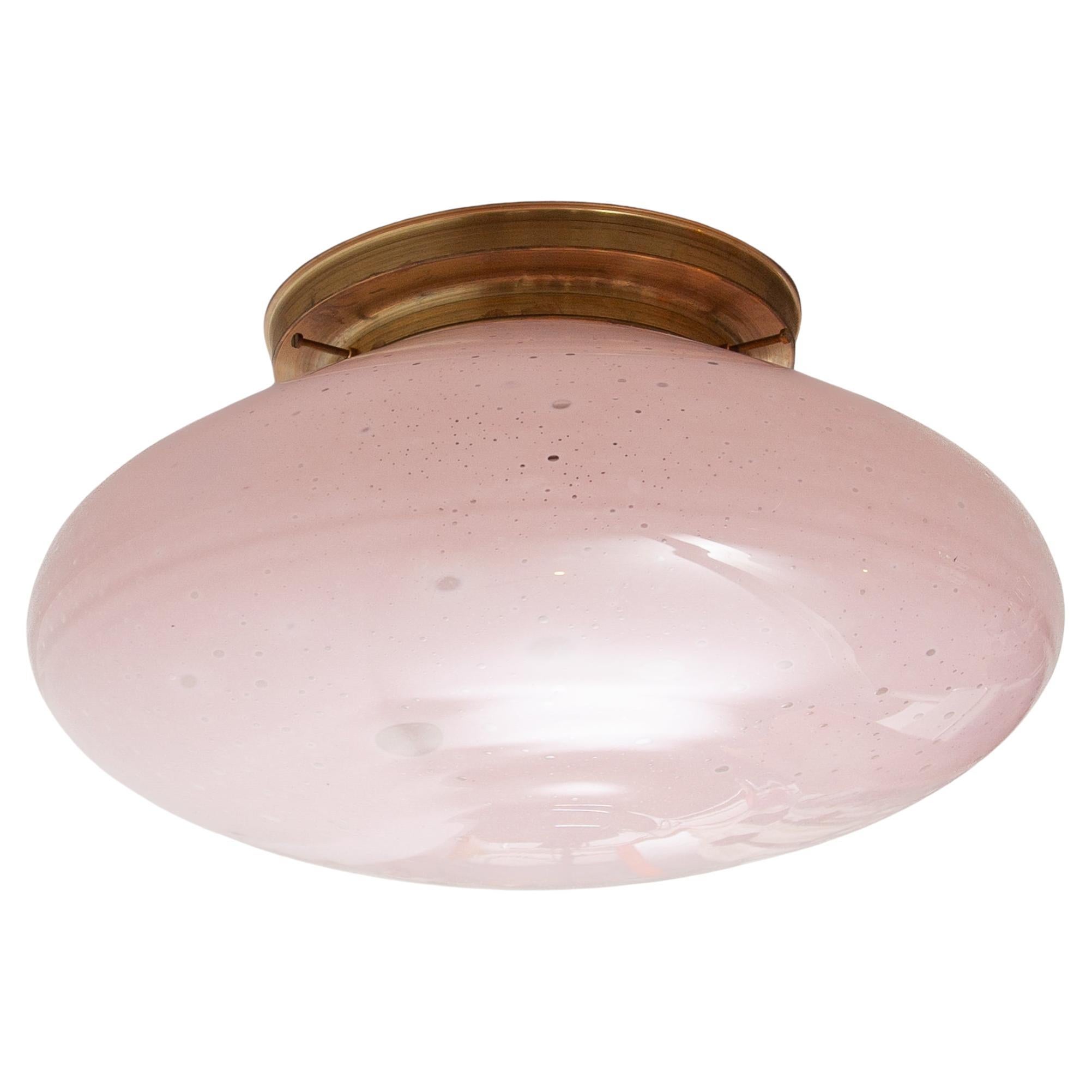 Alfredo Barbini Murano Ceiling Light 1970S Pink Opal Glass, Brass Frame