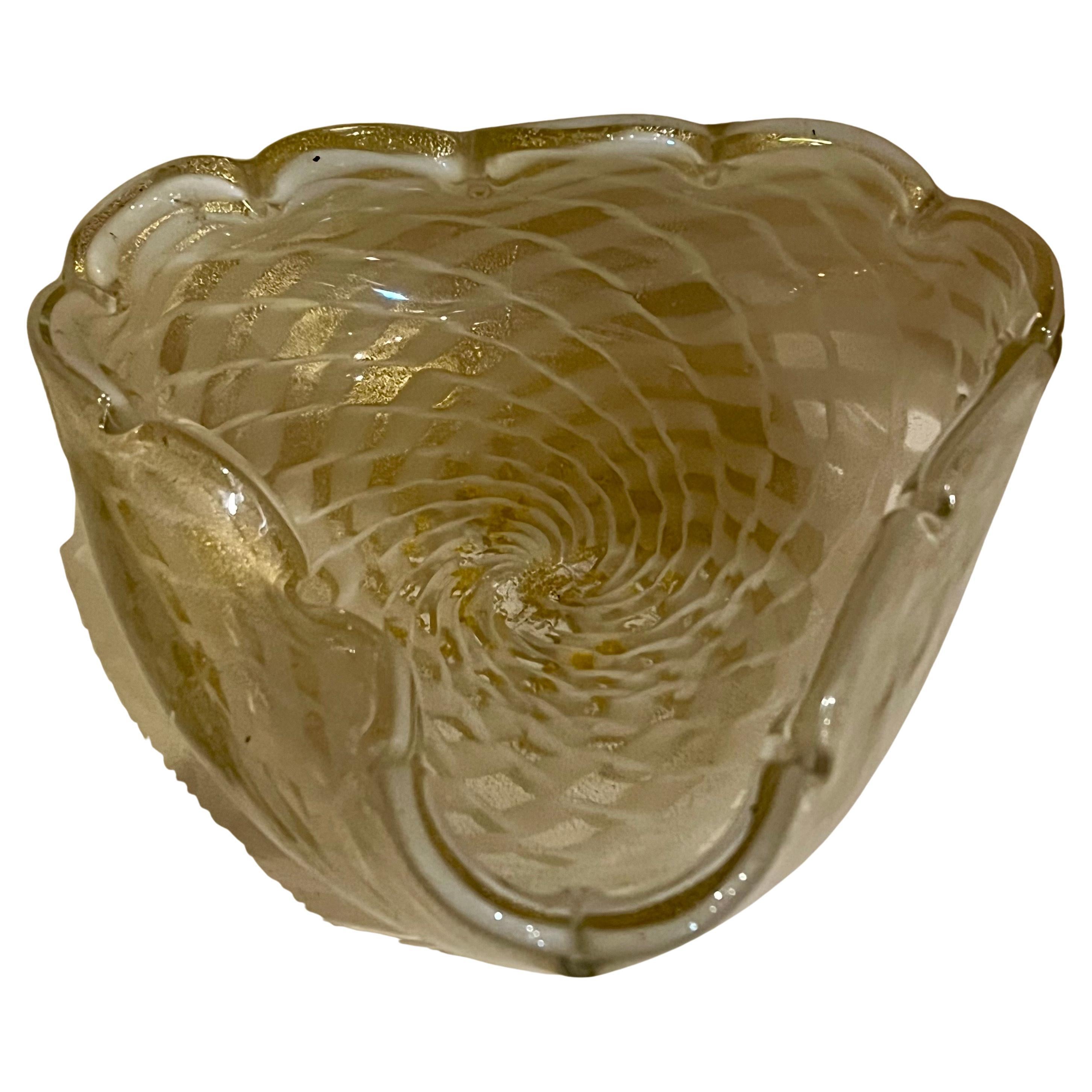 Alfredo Barbini Murano Transparente Blanco/Dorado Moteado Vidrio Art Decor Italiano Moderno de mediados de siglo en venta