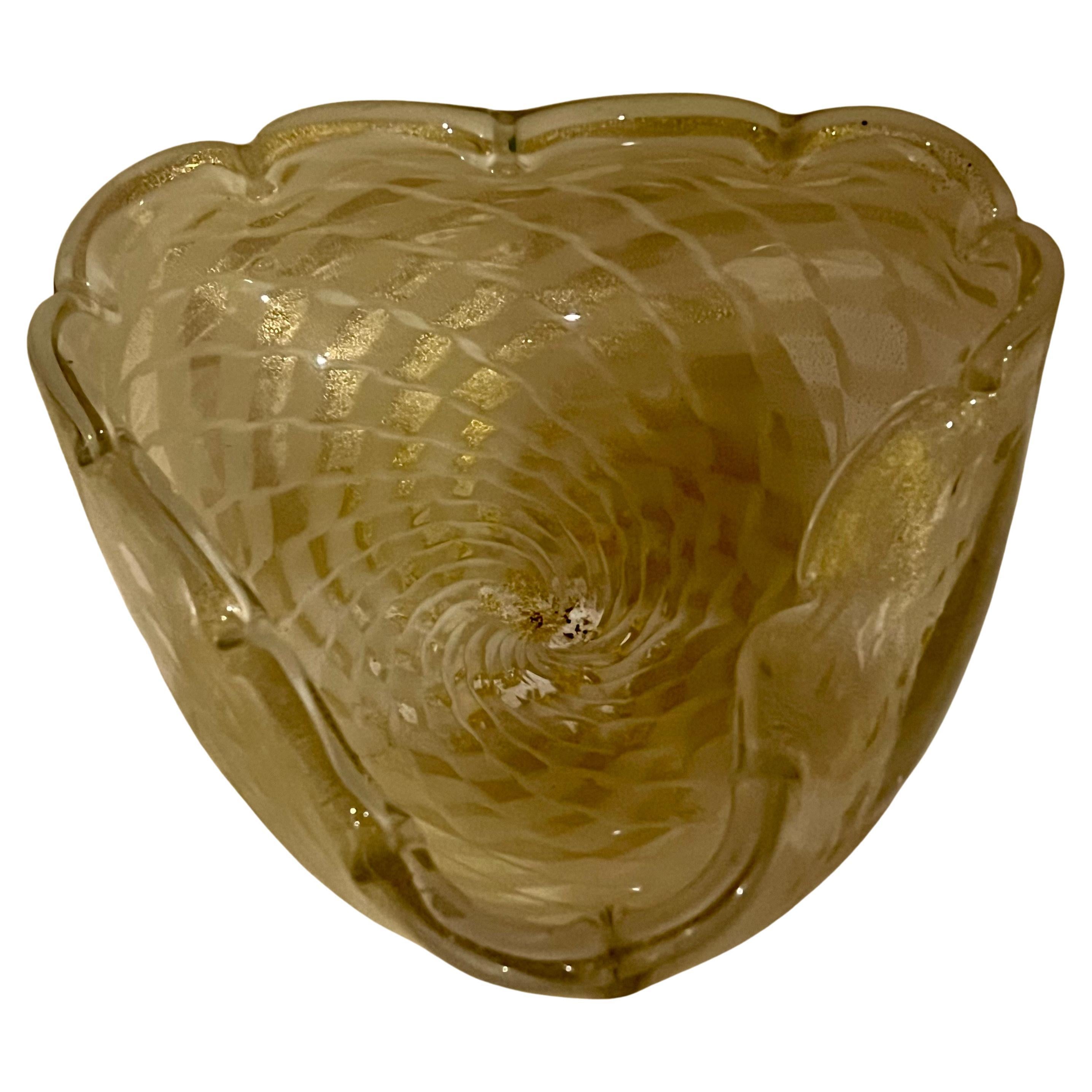 Alfredo Barbini Murano Transparente Blanco/Dorado Moteado Vidrio Art Decor Italiano en Excelente estado para la venta en San Diego, CA