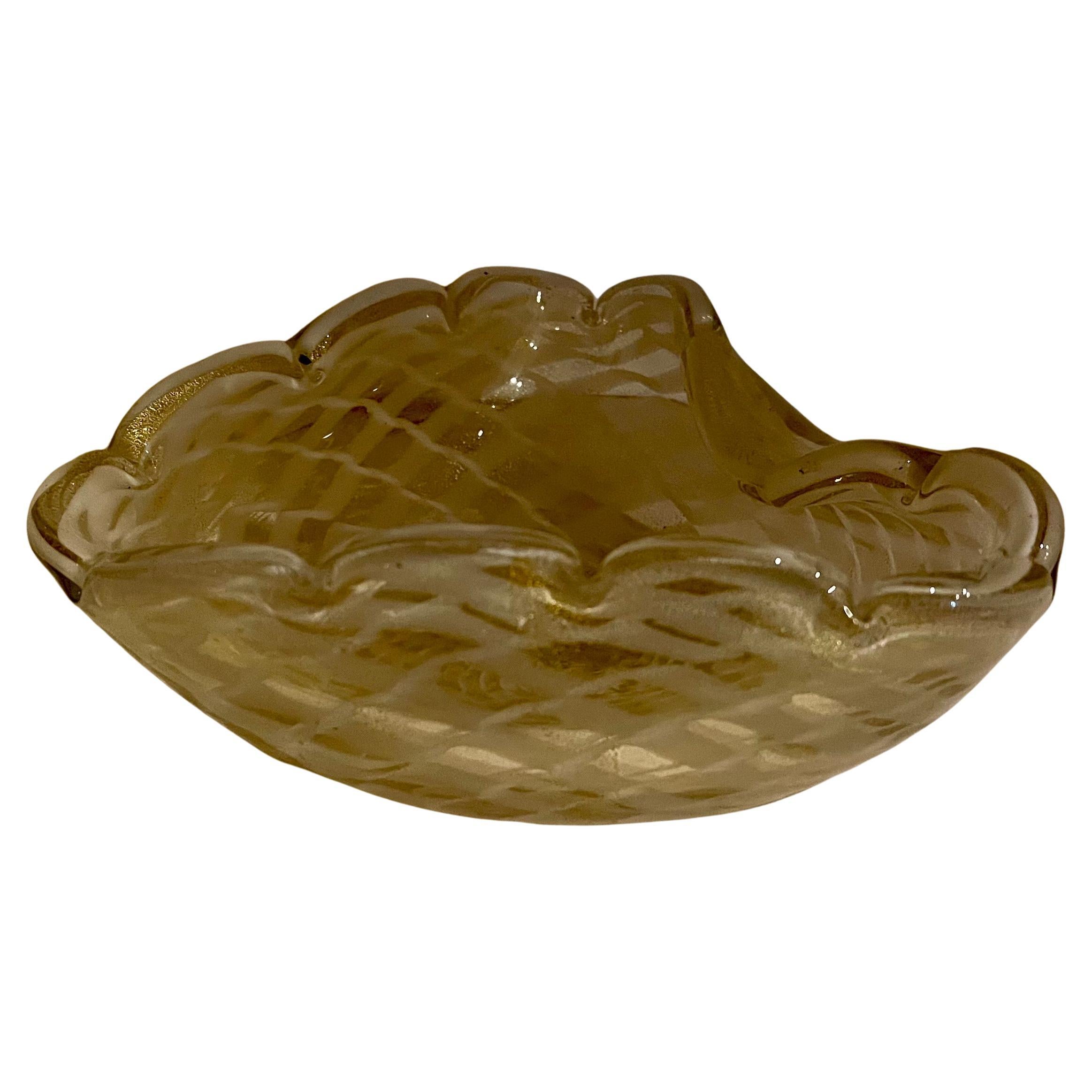Alfredo Barbini Murano Transparente Blanco/Dorado Moteado Vidrio Art Decor Italiano siglo XX en venta