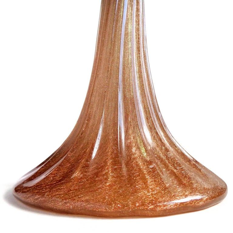 Alfredo Barbini Murano Copper Aventurine Flecks Italian Art Glass Compote Bowl In Good Condition For Sale In Kissimmee, FL
