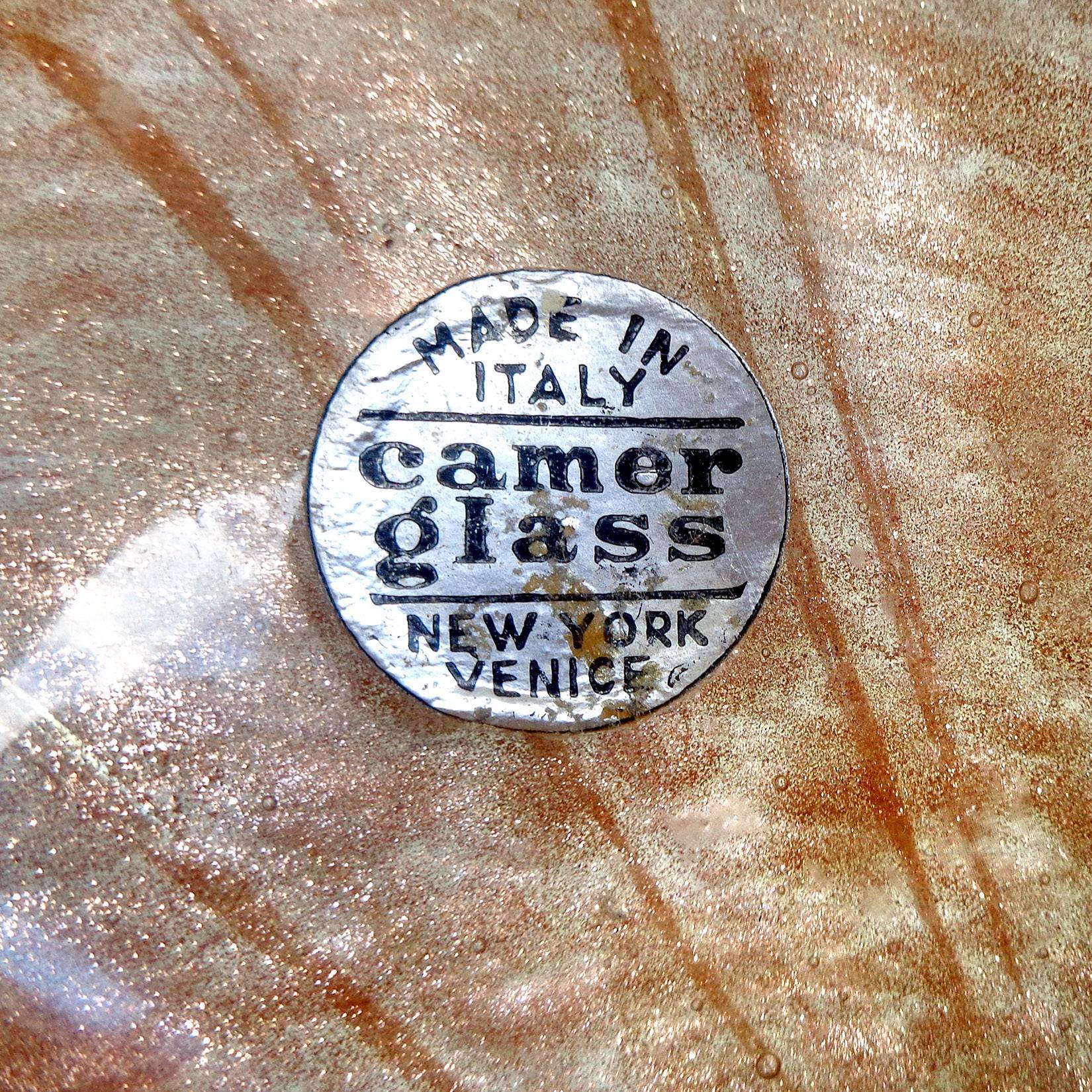 Mid-20th Century Alfredo Barbini Murano Copper Aventurine Flecks Italian Art Glass Compote Bowl