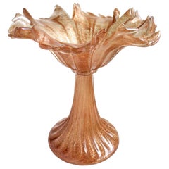 Alfredo Barbini Murano Copper Aventurine Flecks Italian Art Glass Compote Bowl