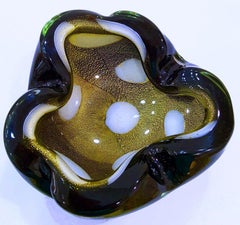 Alfredo Barbini Murano Glass Bowl/Ashtray, Black & Gold, A Pentoni