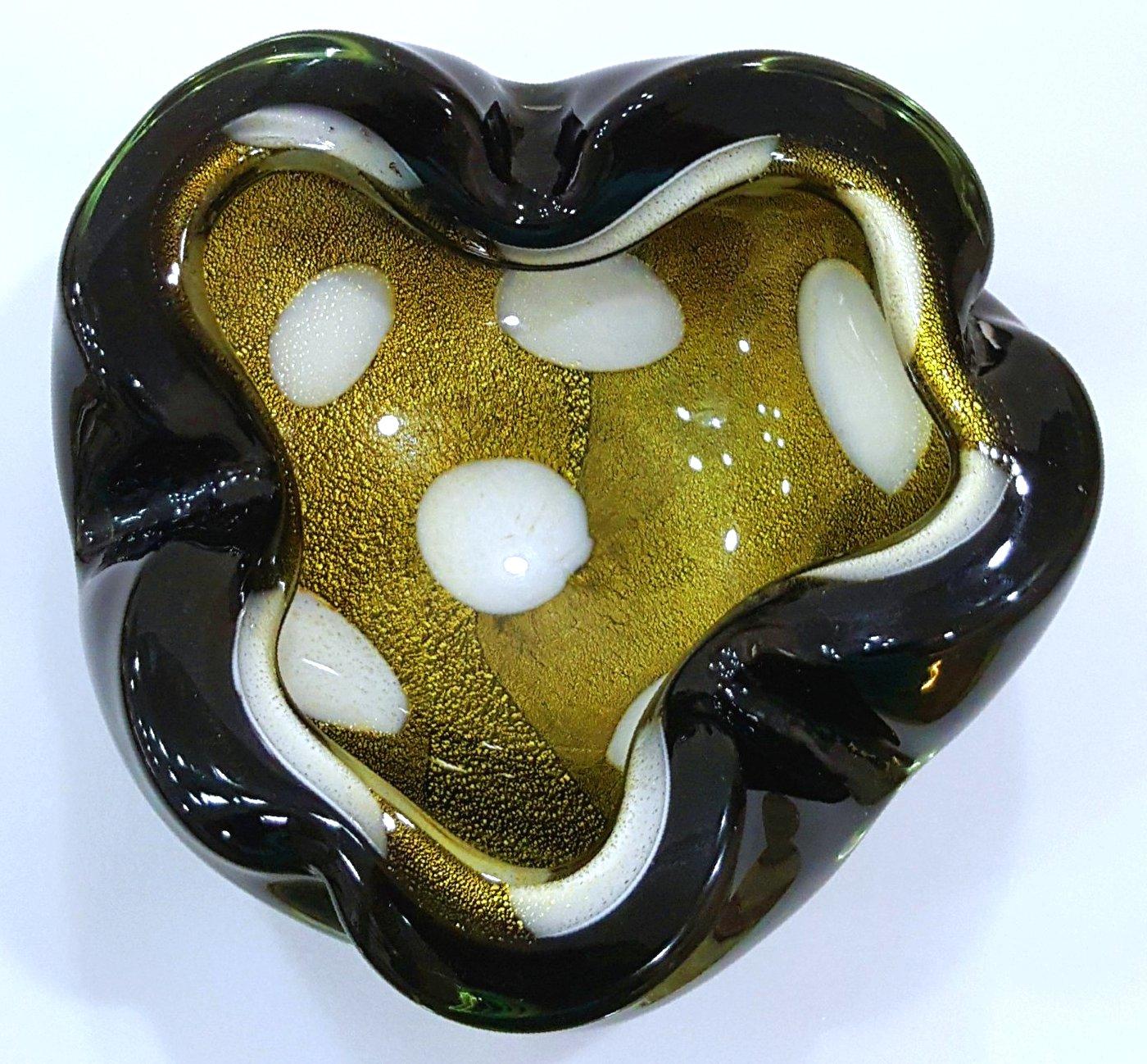 Alfredo Barbini Cuenco/Cenicero de cristal de Murano, negro con pentoni y polveri dorados Otro en venta