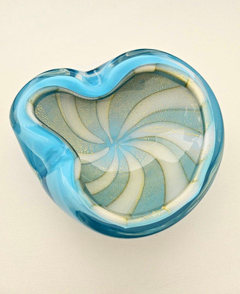 Ciotola in vetro di Murano di Alfredo Barbini, Blu con foglie d'oro/Polveri, Tenda del circo in vendita 2