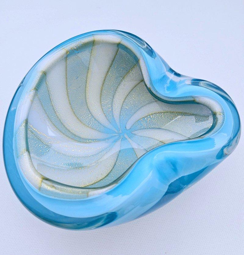 Ciotola in vetro di Murano di Alfredo Barbini, Blu con foglie d'oro/Polveri, Tenda del circo In condizioni buone in vendita a Warrenton, OR