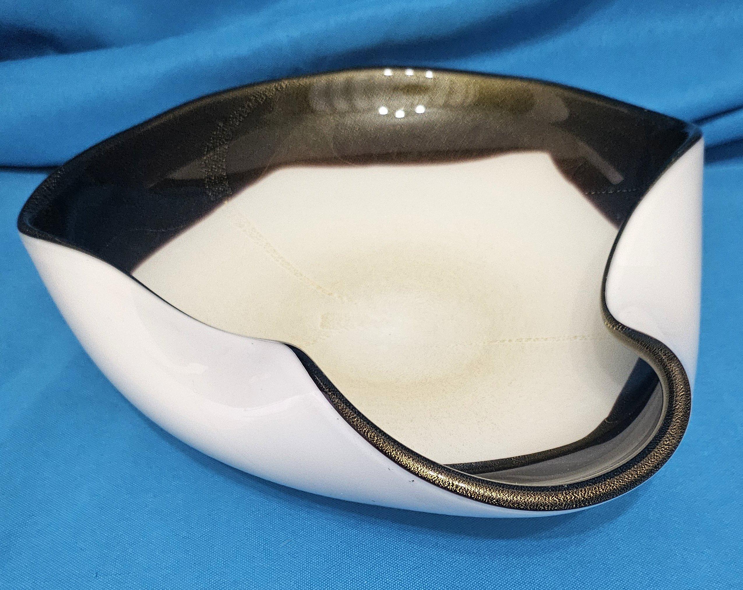 italien Alfredo Barbini Murano Glass Bowl / Dish with Gold, Large, Rare / Hard to Find en vente