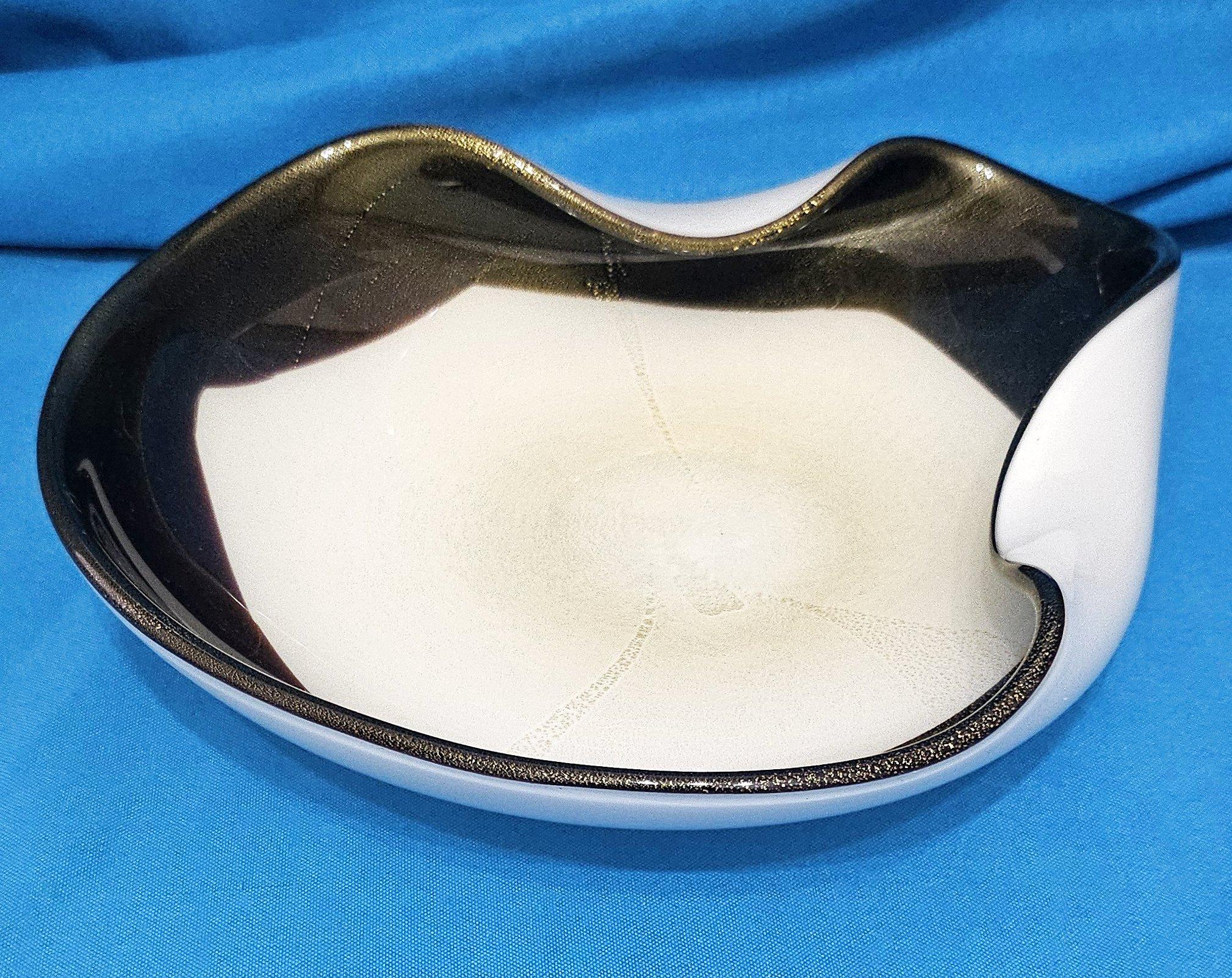 Alfredo Barbini Murano Glass Bowl / Dish with Gold, Large, Rare / Hard to Find Bon état - En vente à Warrenton, OR