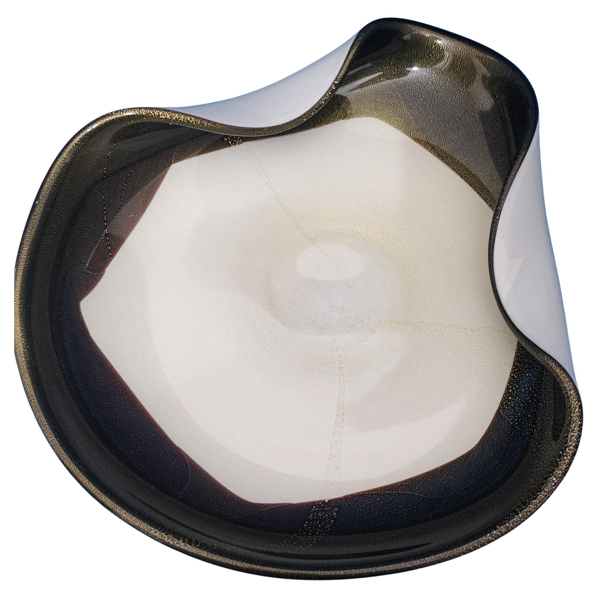 Alfredo Barbini Murano Glass Bowl / Dish with Gold, Large, Rare / Hard to Find