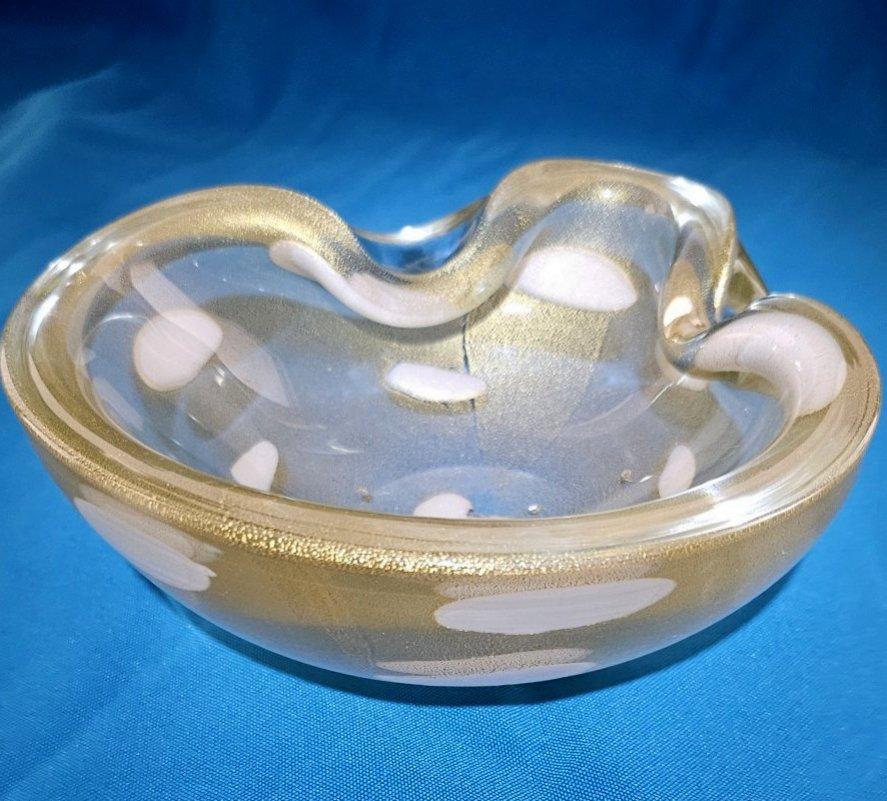 Ciotola in vetro di Murano di Alfredo Barbini, Polveri d'oro, A Pentoni - VENDITA CHIUSA in vendita 3