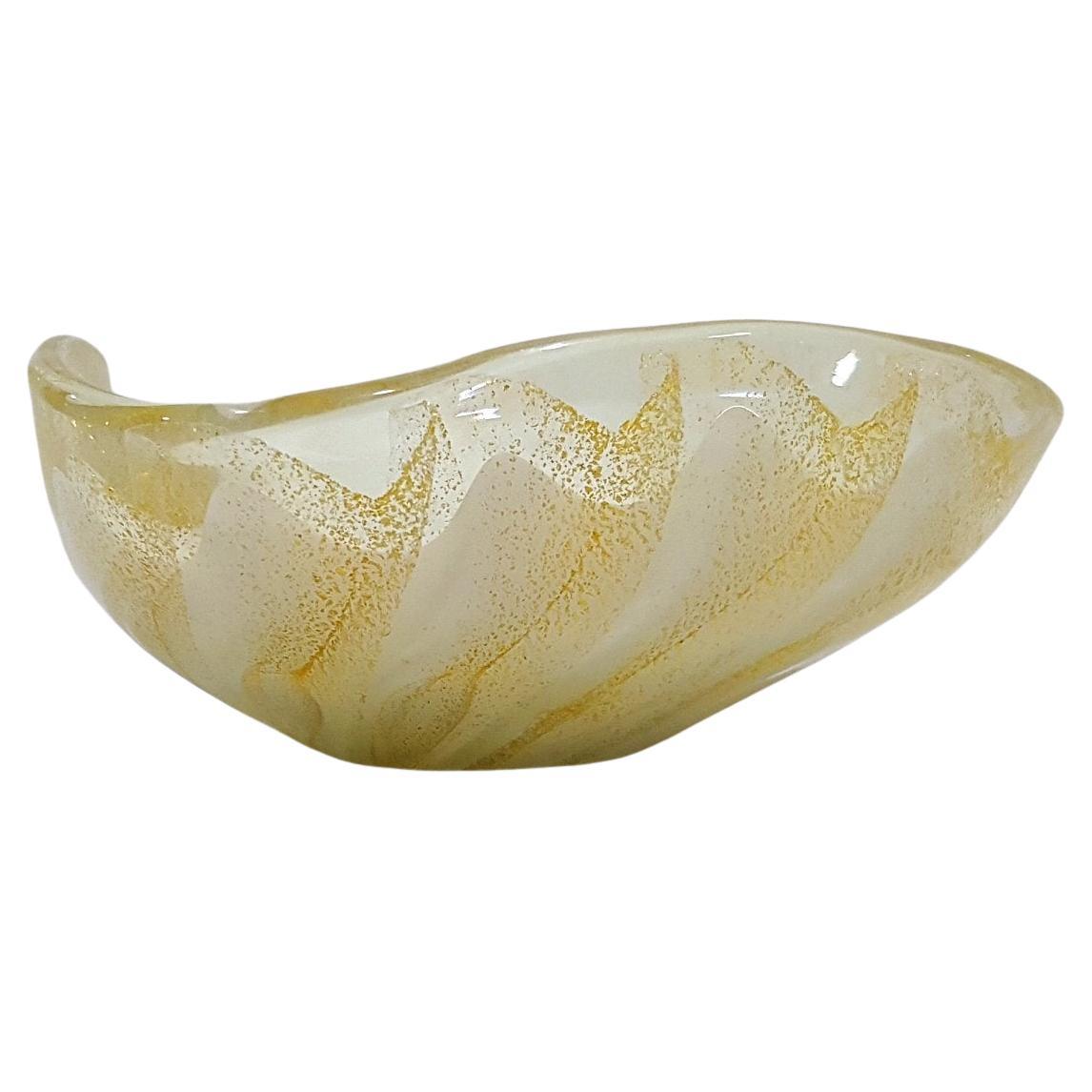 Alfredo Barbini Murano Glass Bowl, Lattimo with Gold Polveri For Sale