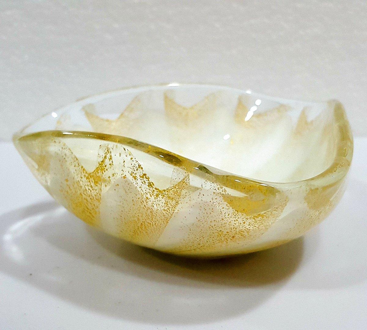 Alfredo Barbini Murano Glass Bowl or Trinket Dish w/Gold Polveri - vintage In Good Condition For Sale In Warrenton, OR