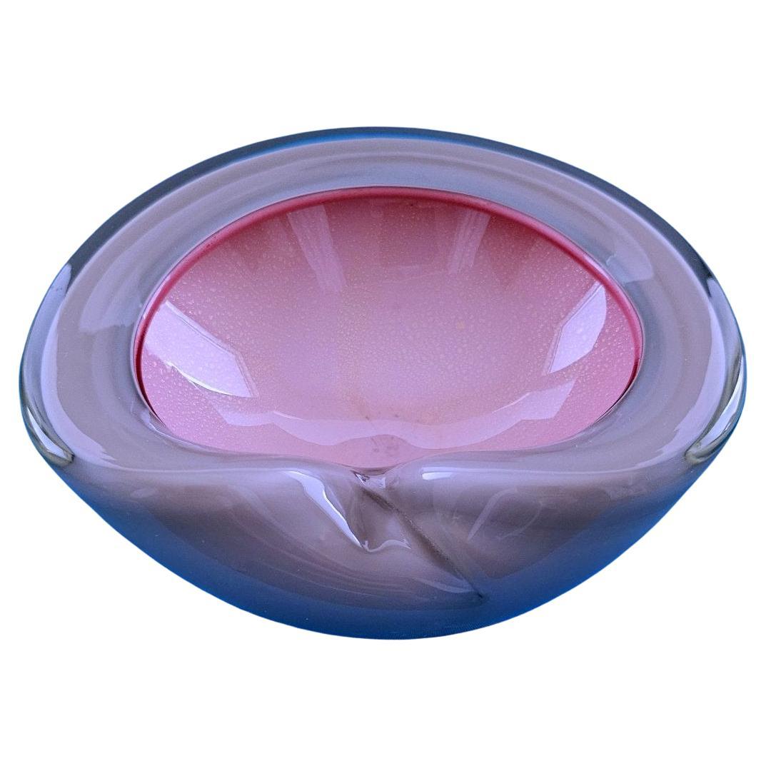 Alfredo Barbini Murano Glass Bowl, Taupe-Gray and Pink, with Gold Leaf For Sale