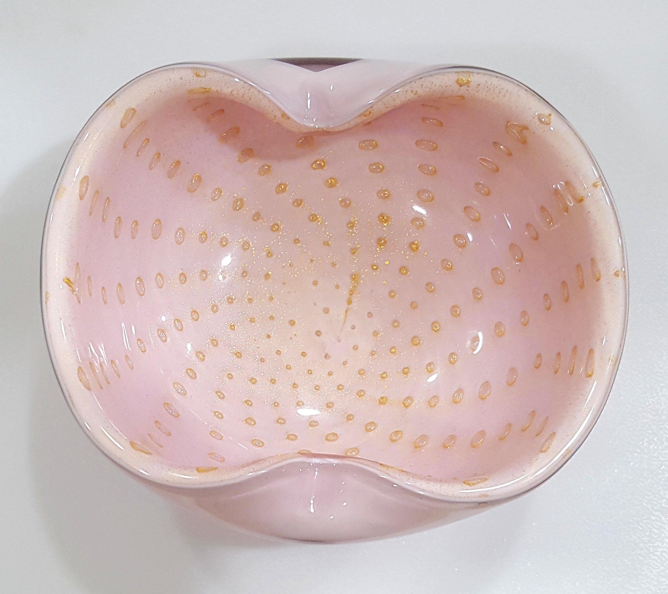 Mid-Century Modern Alfredo Barbini/Murano Glass Bowl w/ Bullicante & Gold Polveri