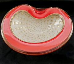 Naranja Alfredo Barbini Cuenco de cristal de Murano, Polveri dorado, Bullicante