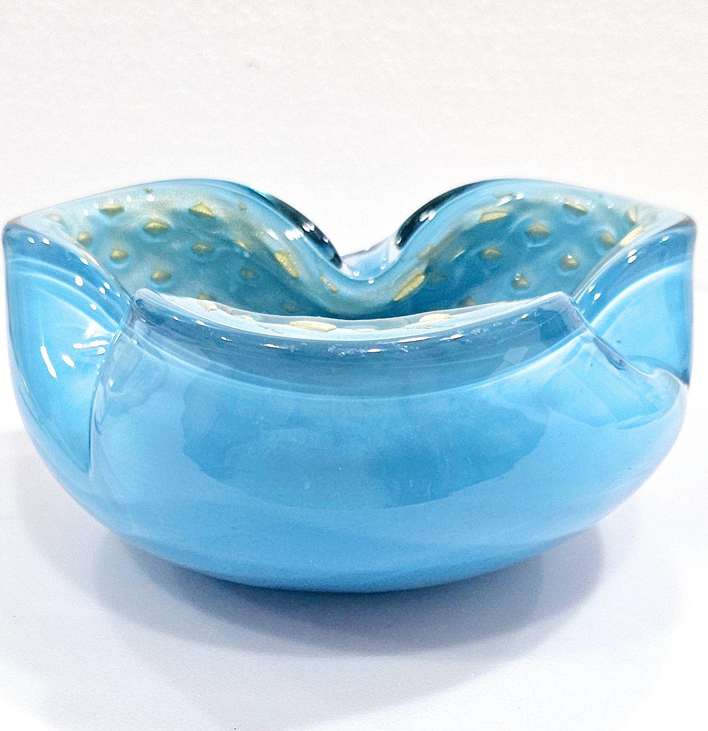 Alfredo Barbini Murano Glass Bowl with Bullicante & Gold Polveri In Good Condition For Sale In Warrenton, OR