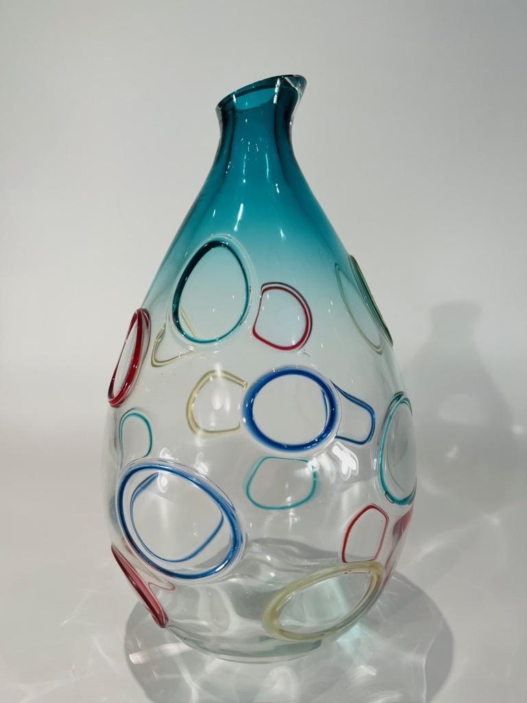 International Style Alfredo Barbini Murano glass multicolor circa 1950 vase. For Sale