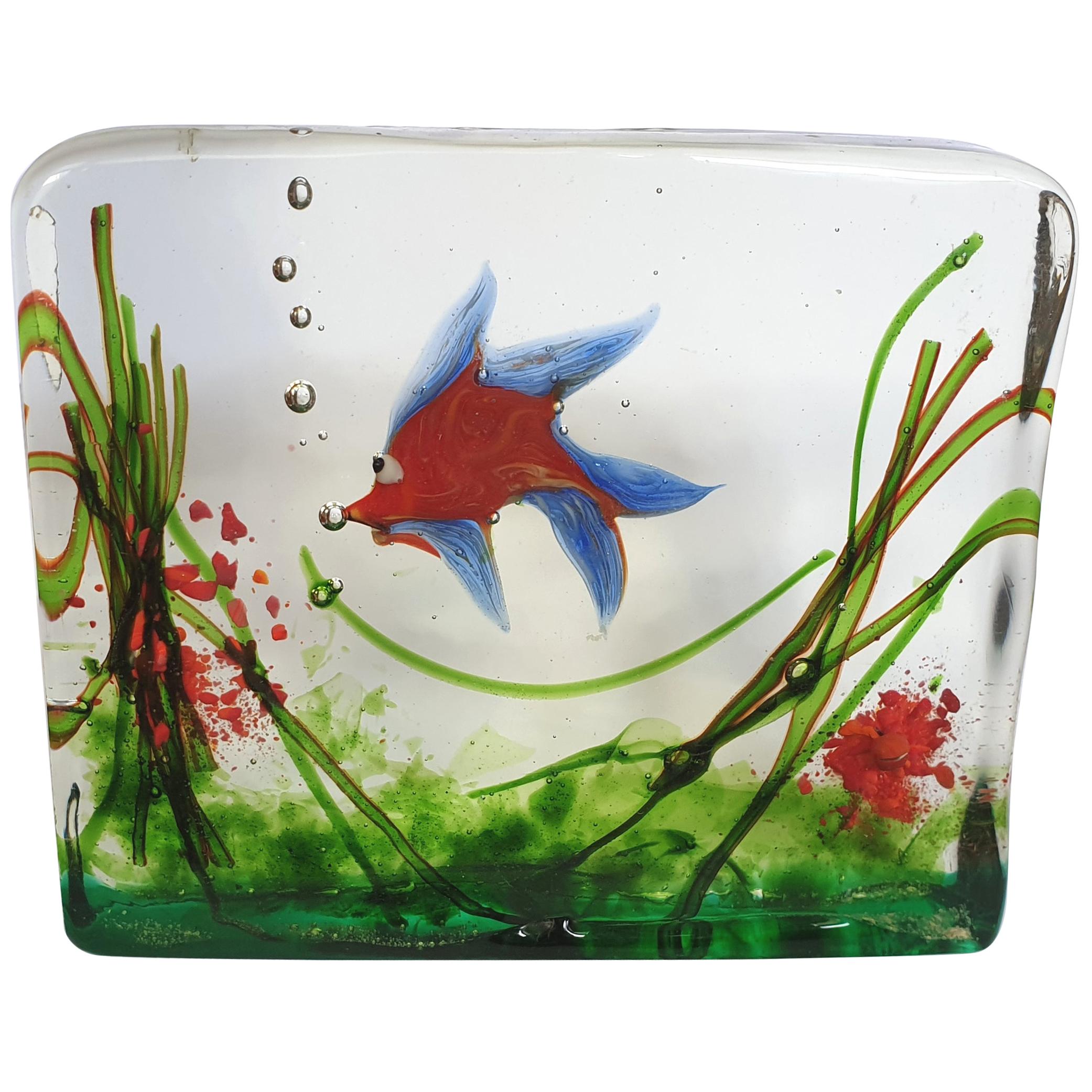 Alfredo Barbini Murano Glass Paperweight Aquarium