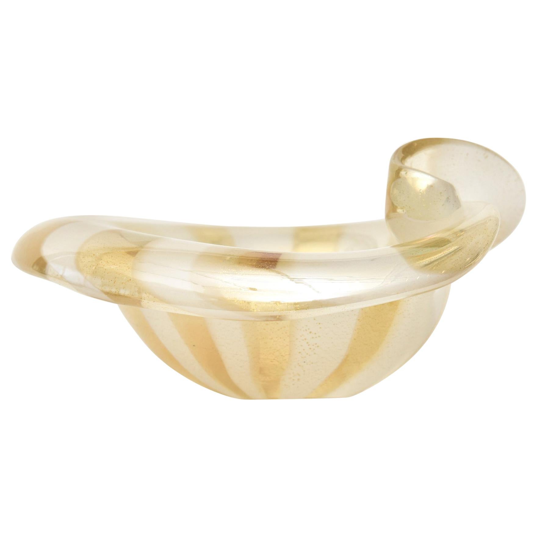 Alfredo Barbini Murano Glass Pinwheel Aventurine Bowl Vintage