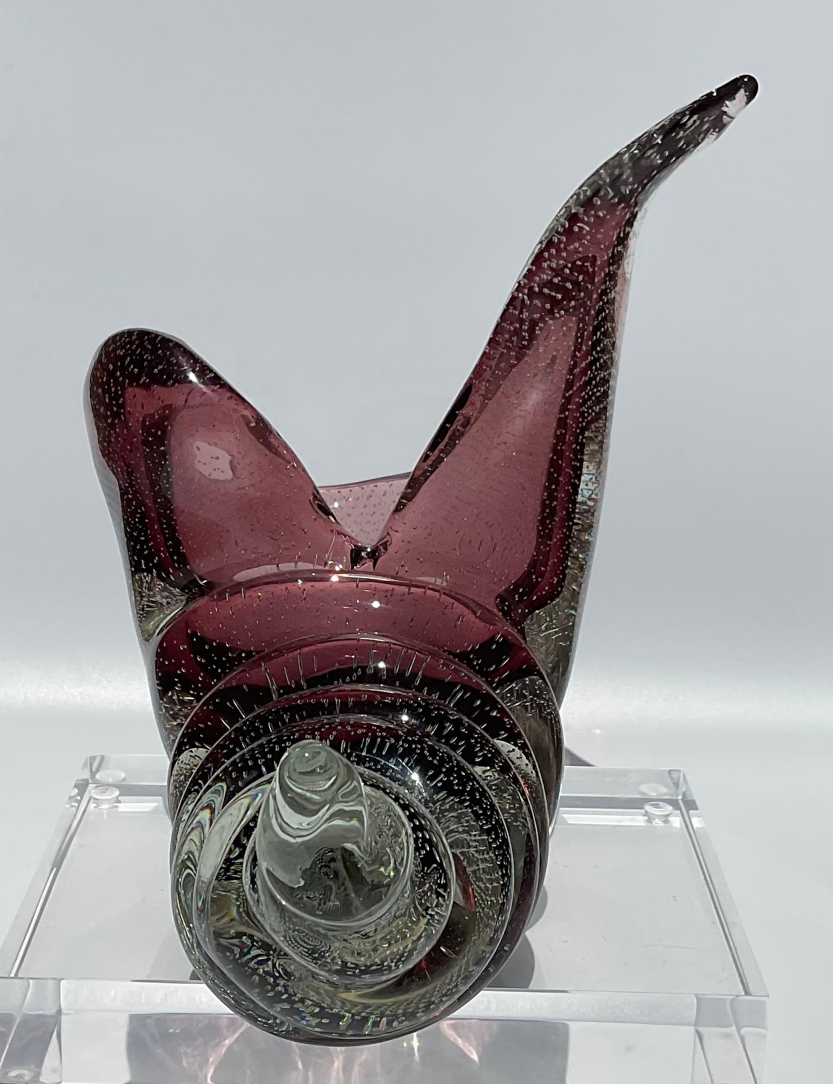 Mid-Century Modern Alfredo Barbini Murano Glass Sea Shell Sculpture in Sommerso Bollicine Glass For Sale