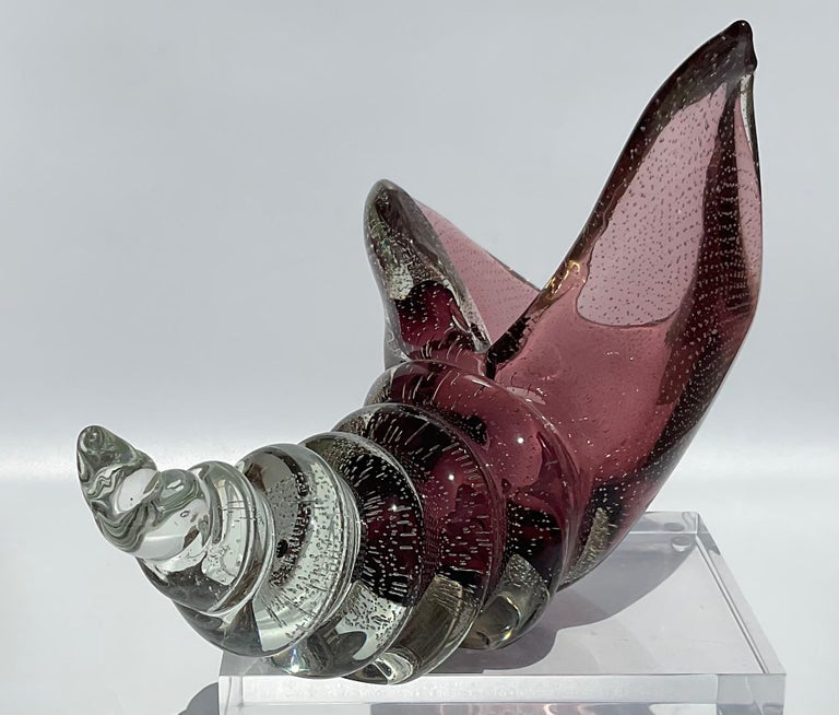 Alfredo Barbini Murano Glass Sea Shell Sculpture in Sommerso Bollicine ...
