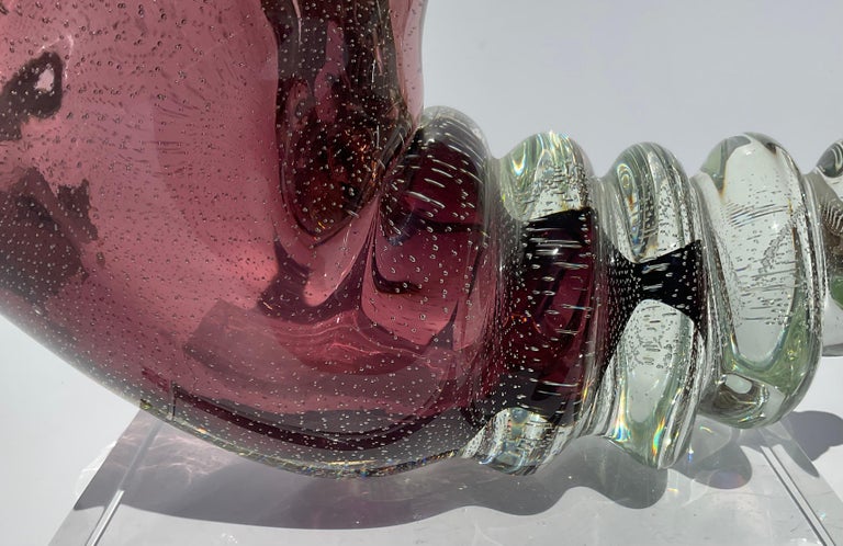 Alfredo Barbini Murano Glass Sea Shell Sculpture in Sommerso Bollicine ...