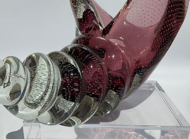 Alfredo Barbini Murano Glass Sea Shell Sculpture in Sommerso Bollicine ...