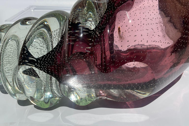 Alfredo Barbini Murano Glass Sea Shell Sculpture in Sommerso Bollicine ...