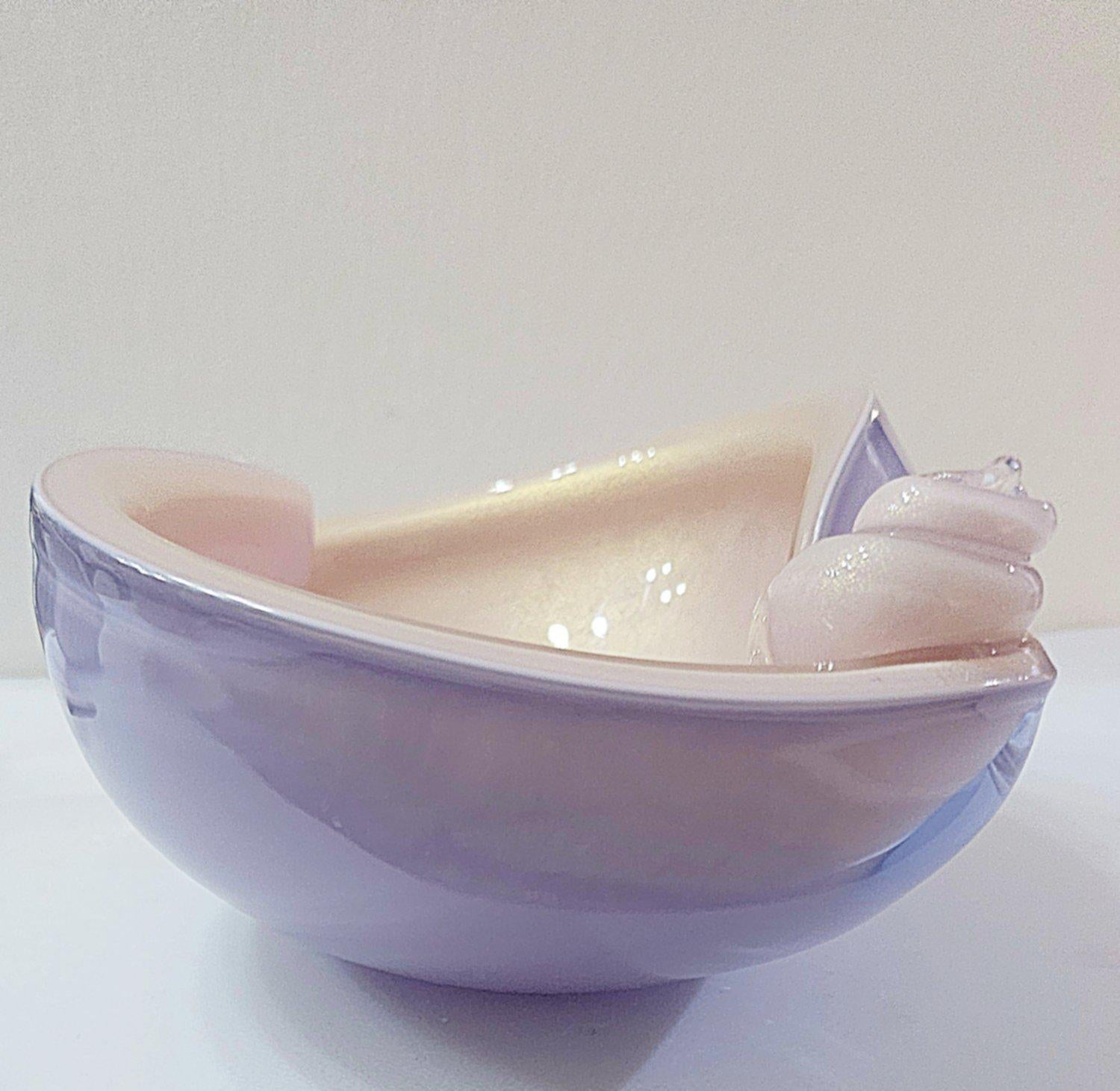 Alfredo Barbini Murano Glass Shell Bowl, Lilac & Pink with Gold Polveri For Sale 9