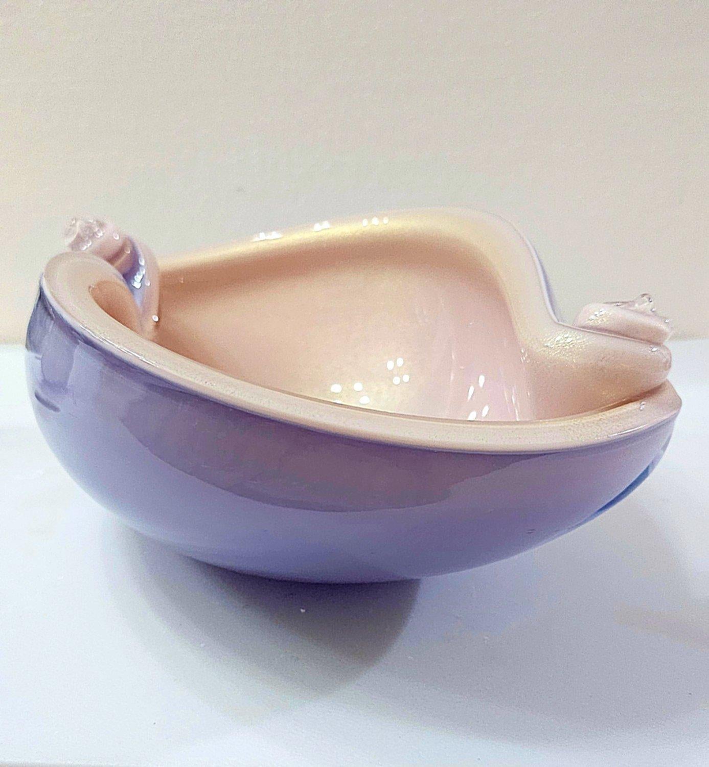 Alfredo Barbini Murano Glass Shell Bowl, Lilac & Pink with Gold Polveri For Sale 10