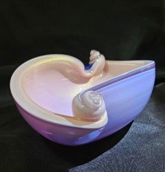 Alfredo Barbini Murano Glass Shell Bowl, Lilac & Pink with Gold Polveri