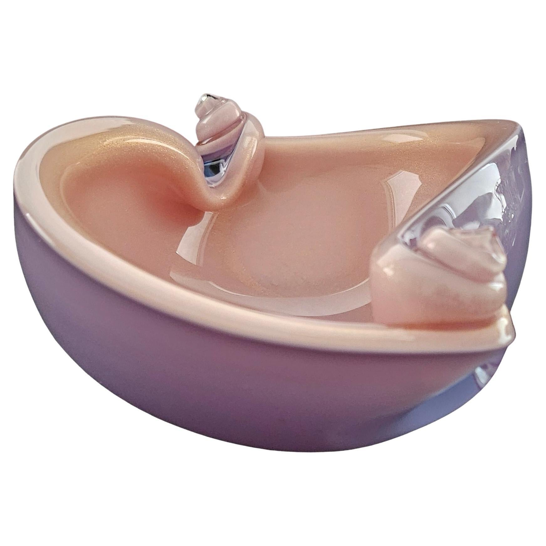 Alfredo Barbini Murano Glass Shell Bowl, Lilac & Pink with Gold Polveri For Sale