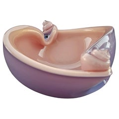 Alfredo Barbini Murano Glass Shell Bowl, Lilac & Pink with Gold Polveri