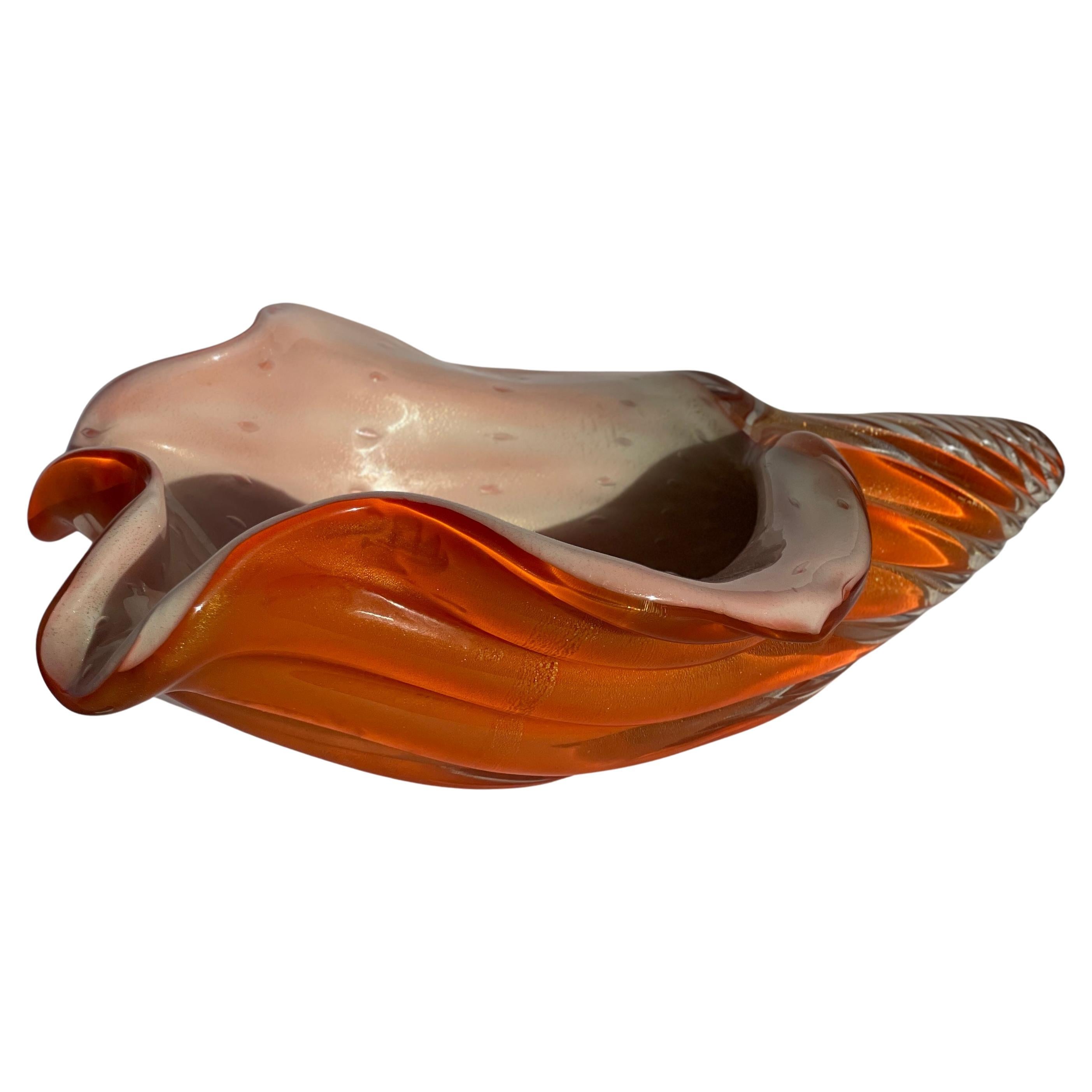 Alfredo Barbini Murano Glass Shell Conchiglia Seashell Bullicante Gold Flecks