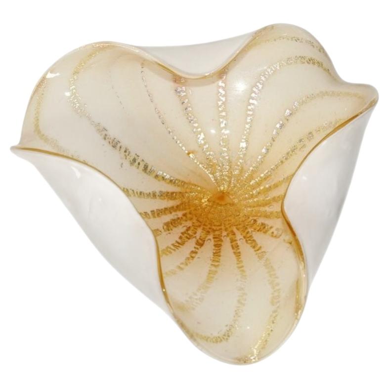 Alfredo Barbini Murano Gold Aventurine Art Glass Bowl Flower Form Italy 1950s