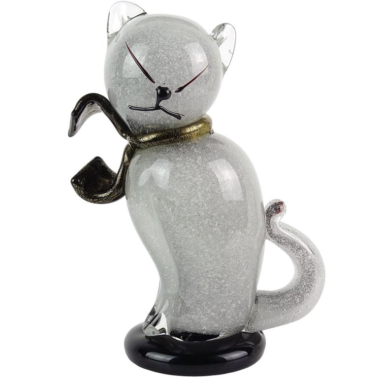 Alfredo Barbini Murano Gold Flecks Italian Art Glass Kitty Cat