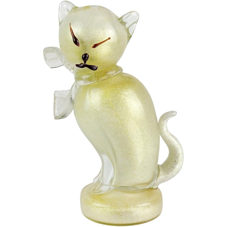 Alfredo Barbini Murano Gold Flecks Italian Art Glass Kitty Cat