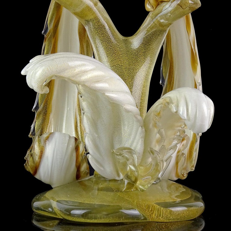 Alfredo Barbini Murano Gold Flecks Italian Art Glass Parrot Birds