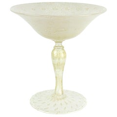 Alfredo Barbini Murano Gold Flecks White Italian Art Glass Martini Compote Bowl
