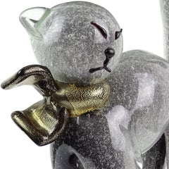 Alfredo Barbini Murano Gray Gold Flecks Italian Art Glass Kitty Cat Sculpture